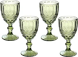 Green Wine Glasses set of 4 Vintage Glassware Drinking Water Goblets 10 OZ Colored Water Glasses ... | Amazon (US)