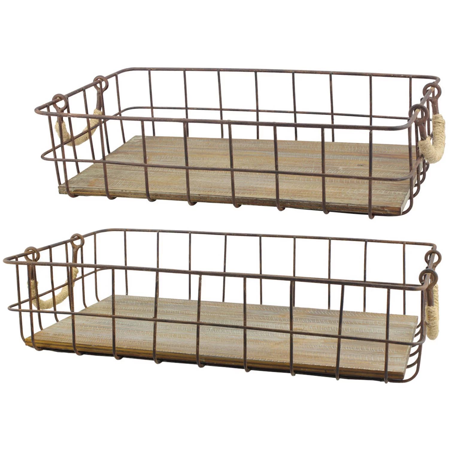 Generic Set of 2 Wire And Wood Baskets | Walmart (US)