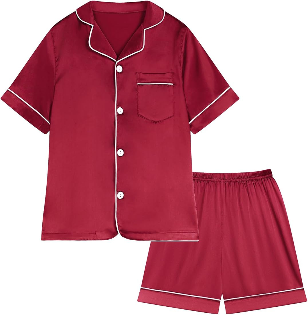 Weixinbuy Pajama Set for Kid Baby Boy Girl Button-up Silk Pajama Sleepwear Nightwear Loungewear C... | Amazon (US)