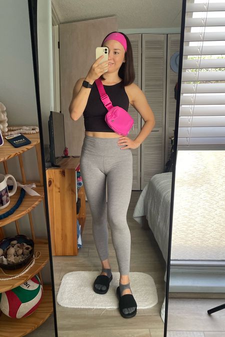 Athleisure casual outfit for the day.  

I wore this all day and later to Pilates class.  

Styled with my lululemon headband and Everywhere Belt Bag 1L in Sonic Pink.  

I was stuck between wanting neutrals and wanting Barbie so decided to do both 💖🙌.  

What do you think about toesox with slippers?  Yes or No?  While I find it kinda silly, it’s so mischievous easier to slip these shoes on and off between reformer class.  And I always get compliments on my socks 🤣

#LTKitbag #LTKstyletip #LTKfitness
