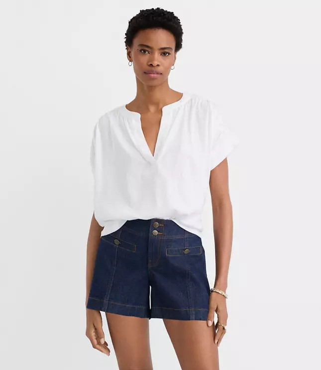 Split Neck Mixed Media Top | LOFT