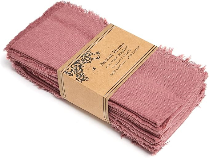 ACCENTHOME Blush Cotton Linen Napkin Set of 6 18x18 inch Dinner Napkins - Washable Soft Premium H... | Amazon (US)