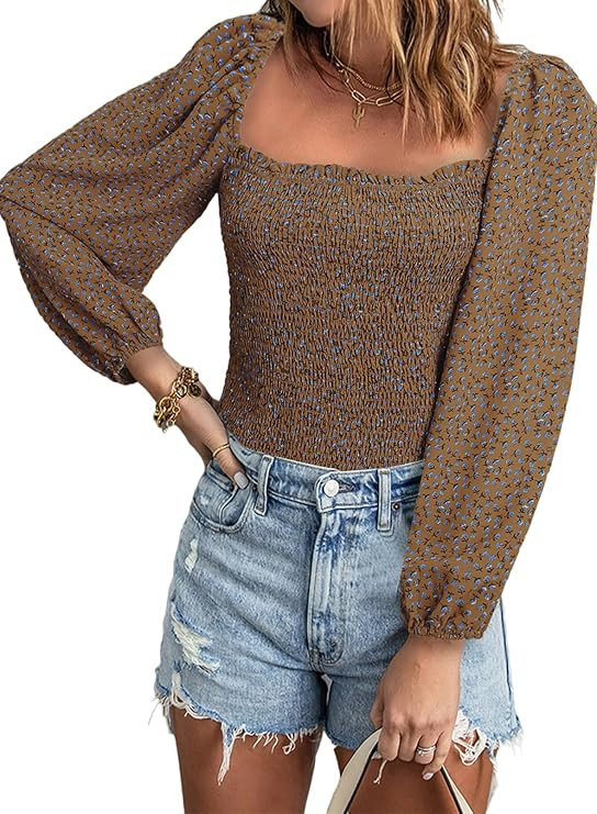 EVALESS Womens Blouses Long Sleeve Shirts Square Neck Tops for Women Sexy Casual | Amazon (US)