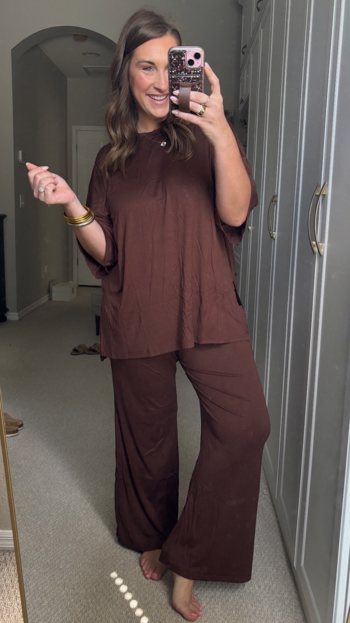 The comfiest lounge set 🤎 travel, errands, school pick up…dress up with jewelry & a bag 

TTS- large (I sized up) 

#LTKootd #LTKMidsize #LTKmomlife