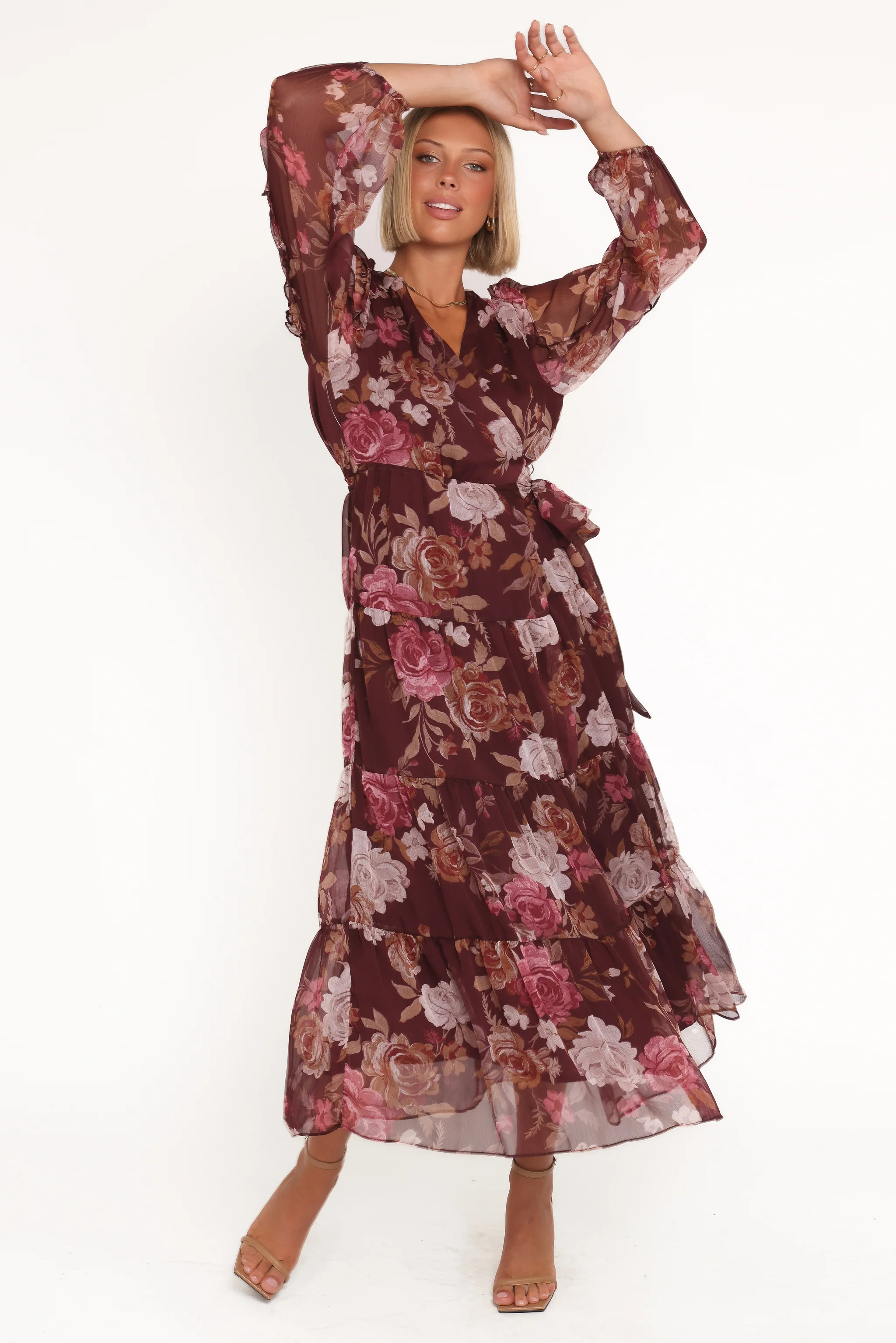 Korina Long Sleeve Maxi Dress - Burgundy Brandy Bloom | Petal & Pup (US)