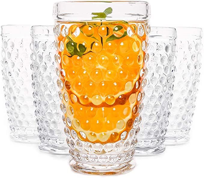 G Hobnail Old Fashioned Iced Beverage Glass 13oz Set of 6 Premium Tall Glass Cup Highball Set for... | Amazon (US)