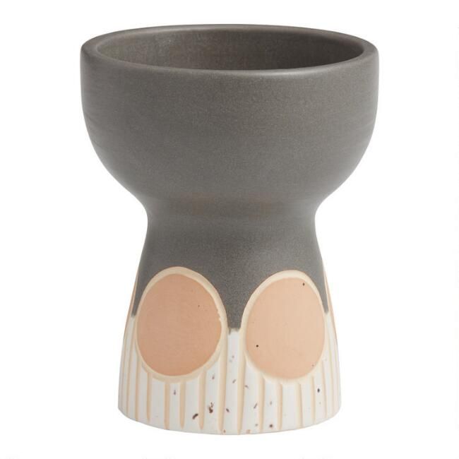 Light Gray and Natural Terracotta Geo Pedestal Vase | World Market