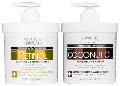 Advanced Clinicals Unscented Retinol Body Lotion & Face Moisturizer + Coconut Oil Body Cream For Women & Men | 2PC Skincare Set Helps Reduce Appearance Of Crepey Skin + Irritated Dry Skin, 2pc Set | Amazon (US)