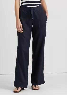 Lauren Ralph Lauren Women's Linen Wide-Leg Pants, Navy Blue, 8 | Belk