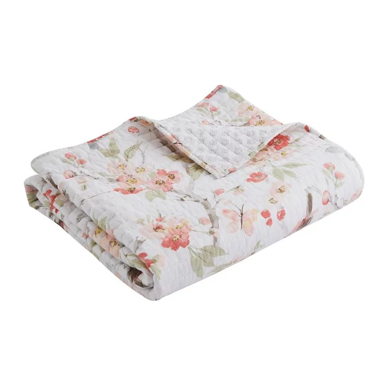 Levtex - Pippa - Quilted Throw - 50x60in. - Floral Birds - Salmon, Blush, Pink and Grey - Reversi... | Walmart (US)