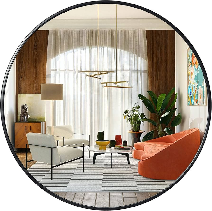 48 Inch Round Mirror Large Wall Mirror Black Metal Framed Oversized Circle Mirror Modern Farmhous... | Amazon (US)