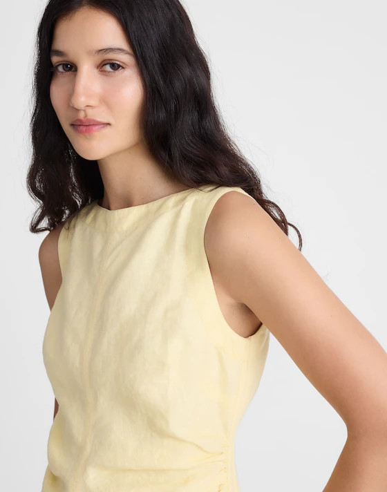 Boatneck Shirred Mini Dress in 100% Linen | Madewell
