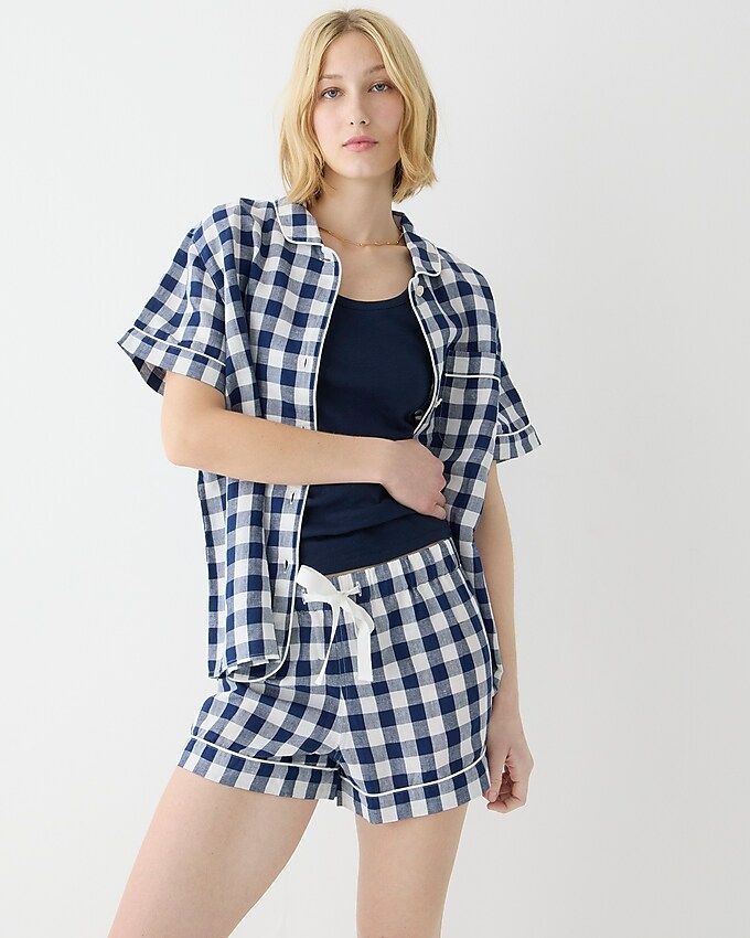 Cotton-linen blend pajama short set in gingham | J.Crew US