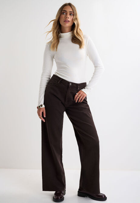 Womens Chocolate Brown High Rise Wide Leg Jeans | Peacocks