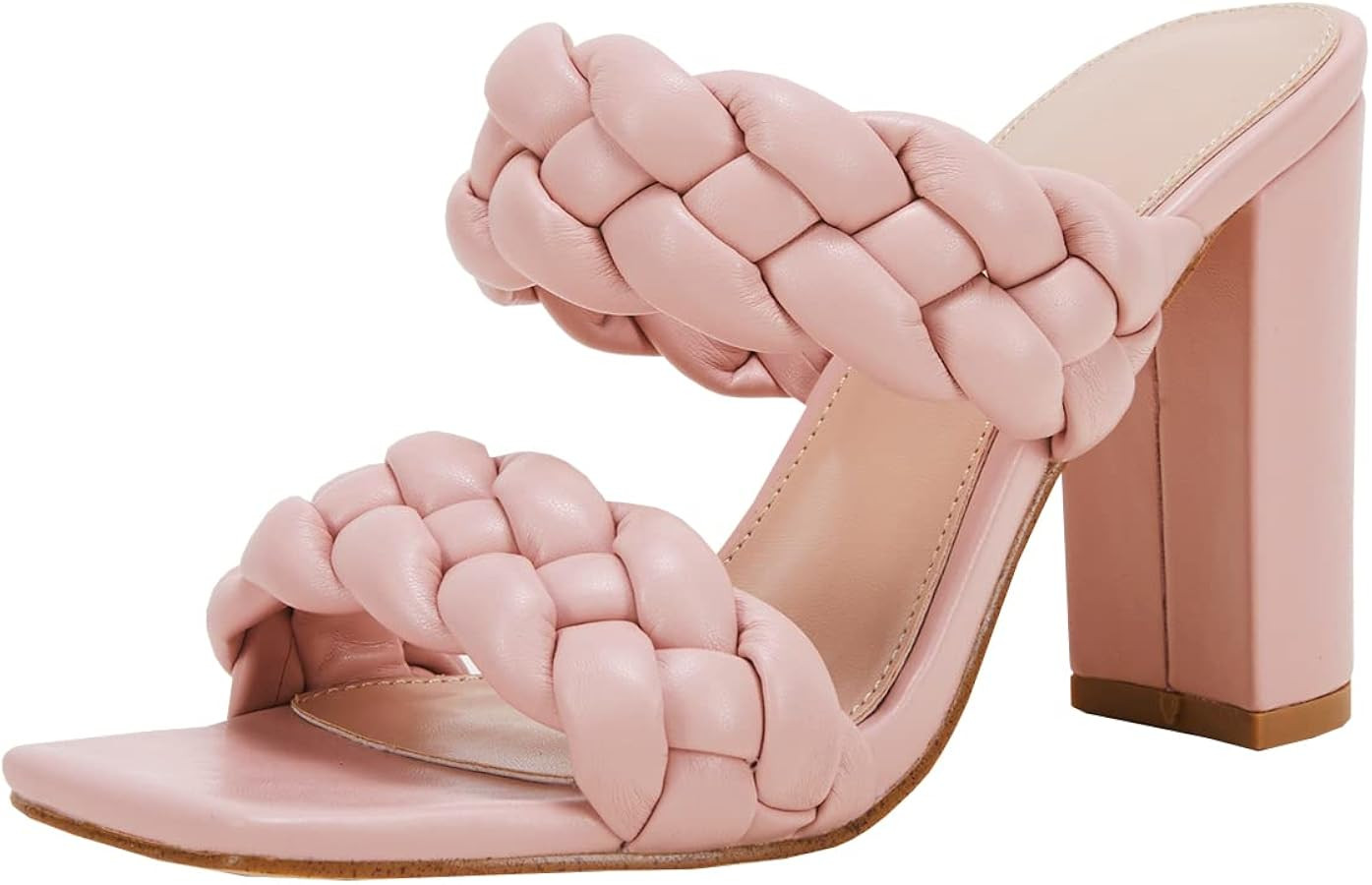 VETASTE Women's Braided Heeled Sandals Square Open Toe Backless Block Heel Strappy Casual Sandals | Amazon (US)