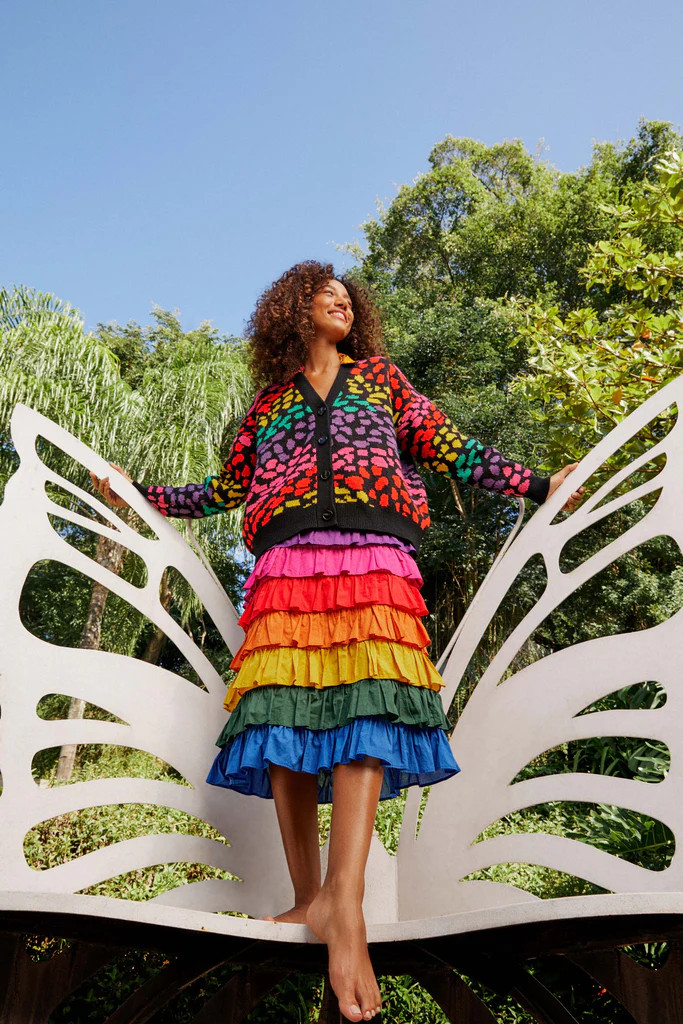 COLOR BLOCKING LAYERED MIDI SKIRT | FarmRio (US)