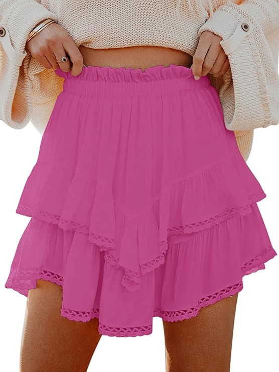 Flowy Shorts for Women Casual Boho Ruffle Tiered Skorts High Waist Mini Skirts Golf Tennis Croche... | Amazon (US)