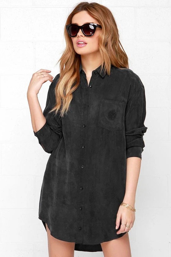 Obey Risky Business Washed Black Shirt Dress | Lulus (US)