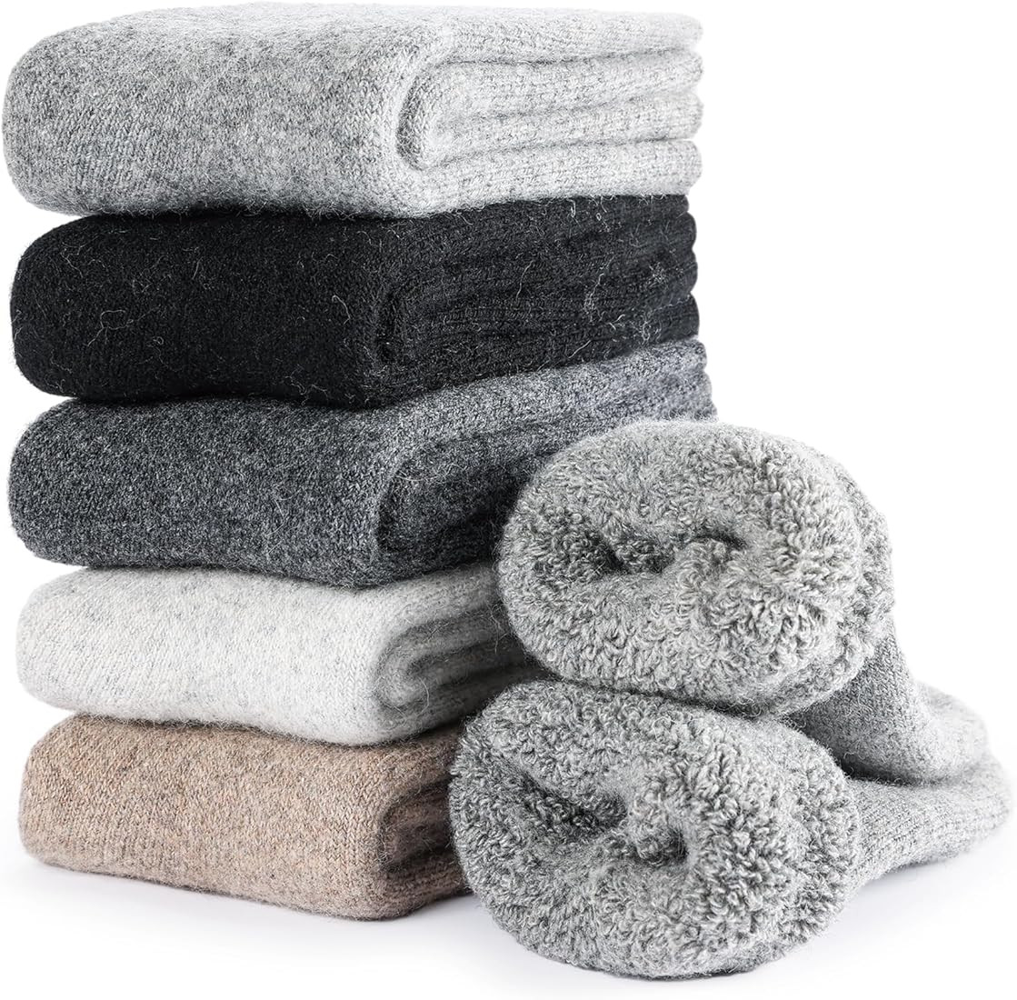 Wool Socks for Women, 5 Pairs Thermal Thick Warm Winter Hiking Walking Cozy Crew Boot Gifts Socks | Amazon (US)