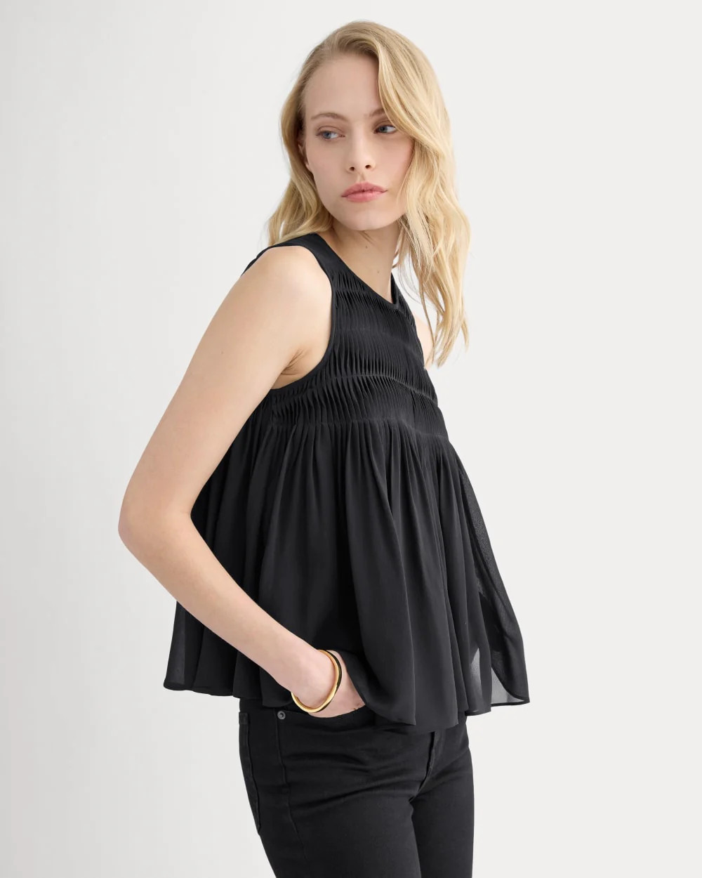 Twisted Pleat Tank in Silk Georgette | Black | Everlane