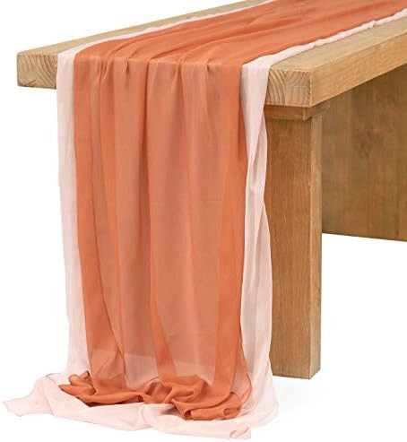 Ling's moment Terracotta & Blush Silky Crinkle Chiffon Table Runner 30" x 120" (Set of 2) for Wed... | Amazon (US)