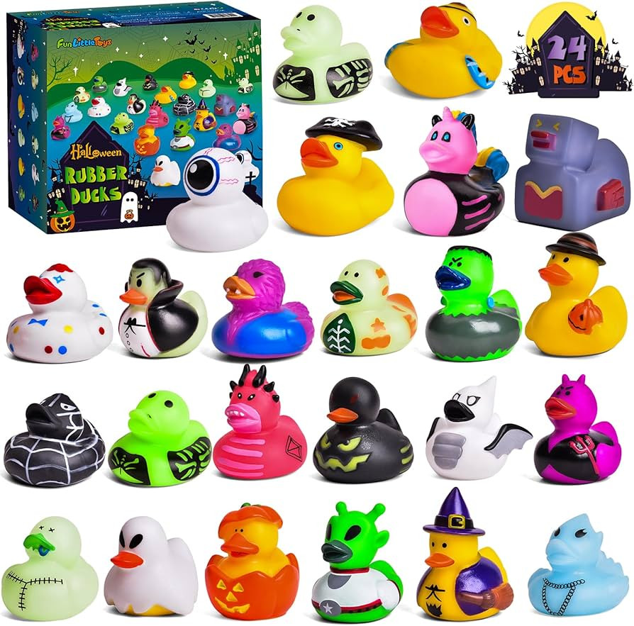 FUN LITTLE TOYS 24Pcs Halloween Rubber Ducks Includes Zombie Duck, Monster Duck, Ghost Duck, Tric... | Amazon (US)