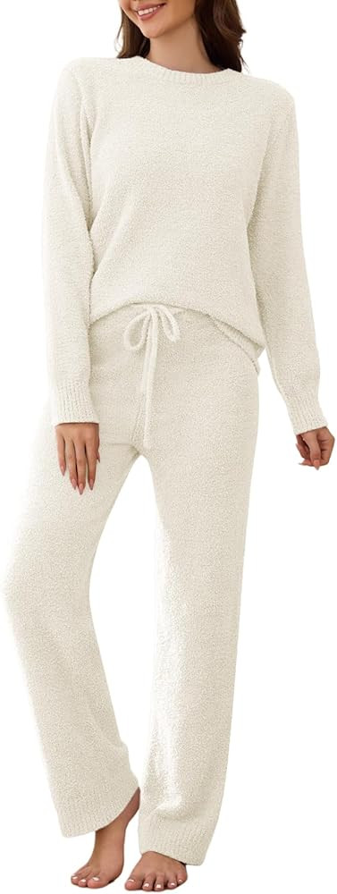 Women's Fuzzy Fleece Pajama Set 2 Piece Long Sleeve Lounge Sets Winter Knitted Pj Loungewear Outf... | Amazon (US)