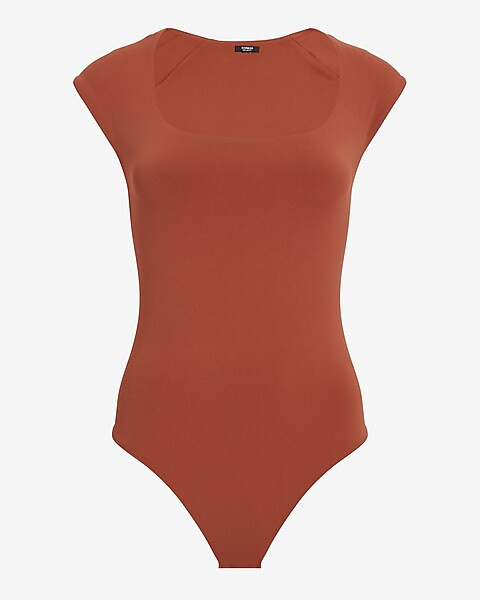 Body Contour High Compression Matte Scoop Neck Cap Sleeve Thong Bodysuit | Express
