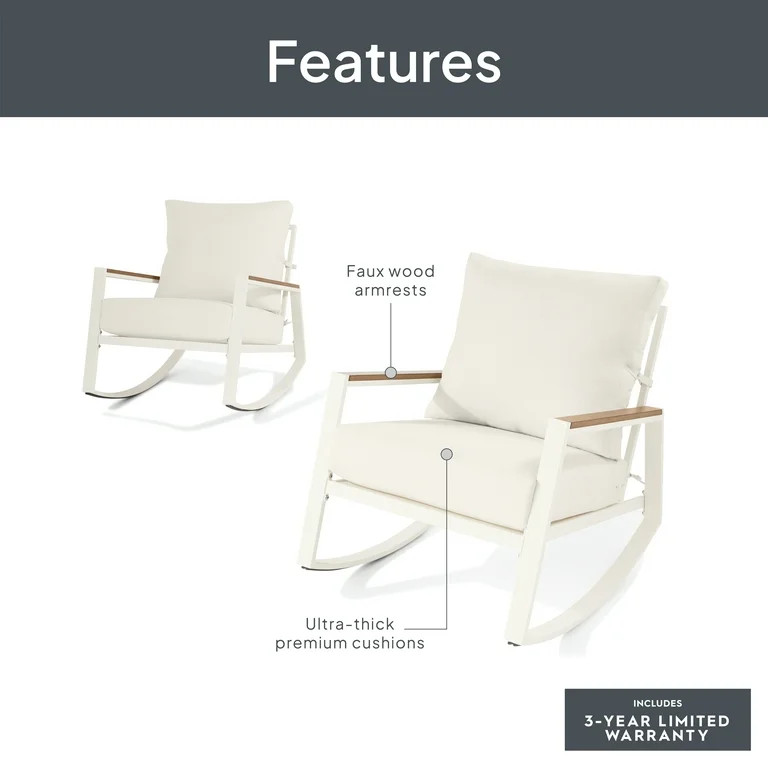 Better Homes & Gardens Marlow Outdoor 2pk Patio Rocking Chairs, White Frame/Cream Cushion | Walmart (US)