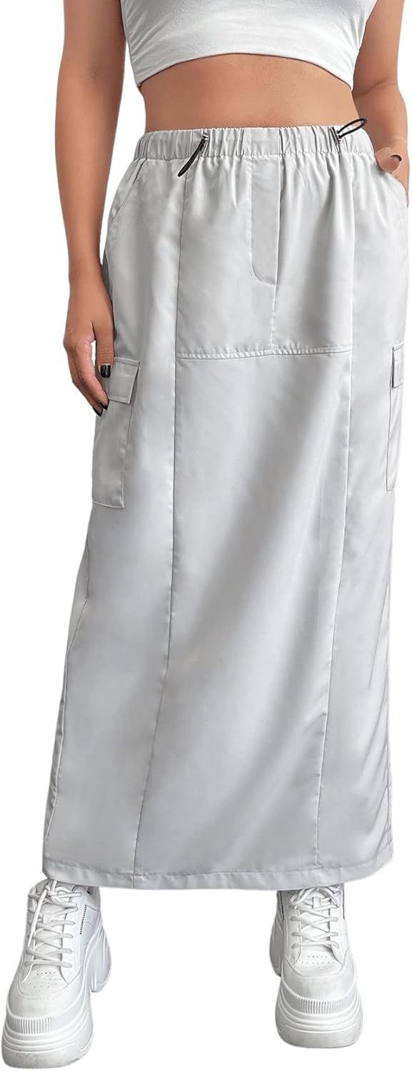 SweatyRocks Women's Causal High Waist Midi Skirt Drawstring Solid Athletic Skirt with Pockets | Amazon (US)
