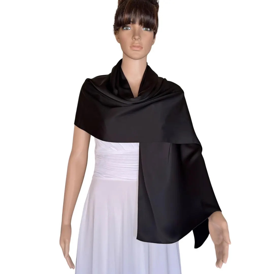 Black Satin Silk Wrap Scarf. Black Satin Silk Long Scarf. Soft Black Shawl. - Etsy | Etsy (US)