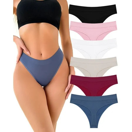 Finetoo 6 pack Seamless Thong for Women No Show High Waisted Thong Breathable Tangas Panties M | Walmart (US)