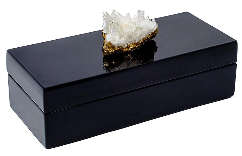 6" Quartz Crystal Box, Black/Gold/White | One Kings Lane