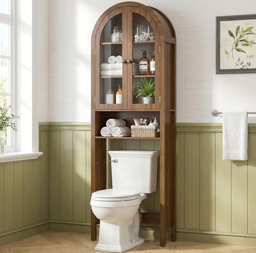 Arched Over The Toilet Storage Cabinet with Acrylic Doors, 4 Tier Small Bathroom Shelf Organizer,... | Amazon (US)