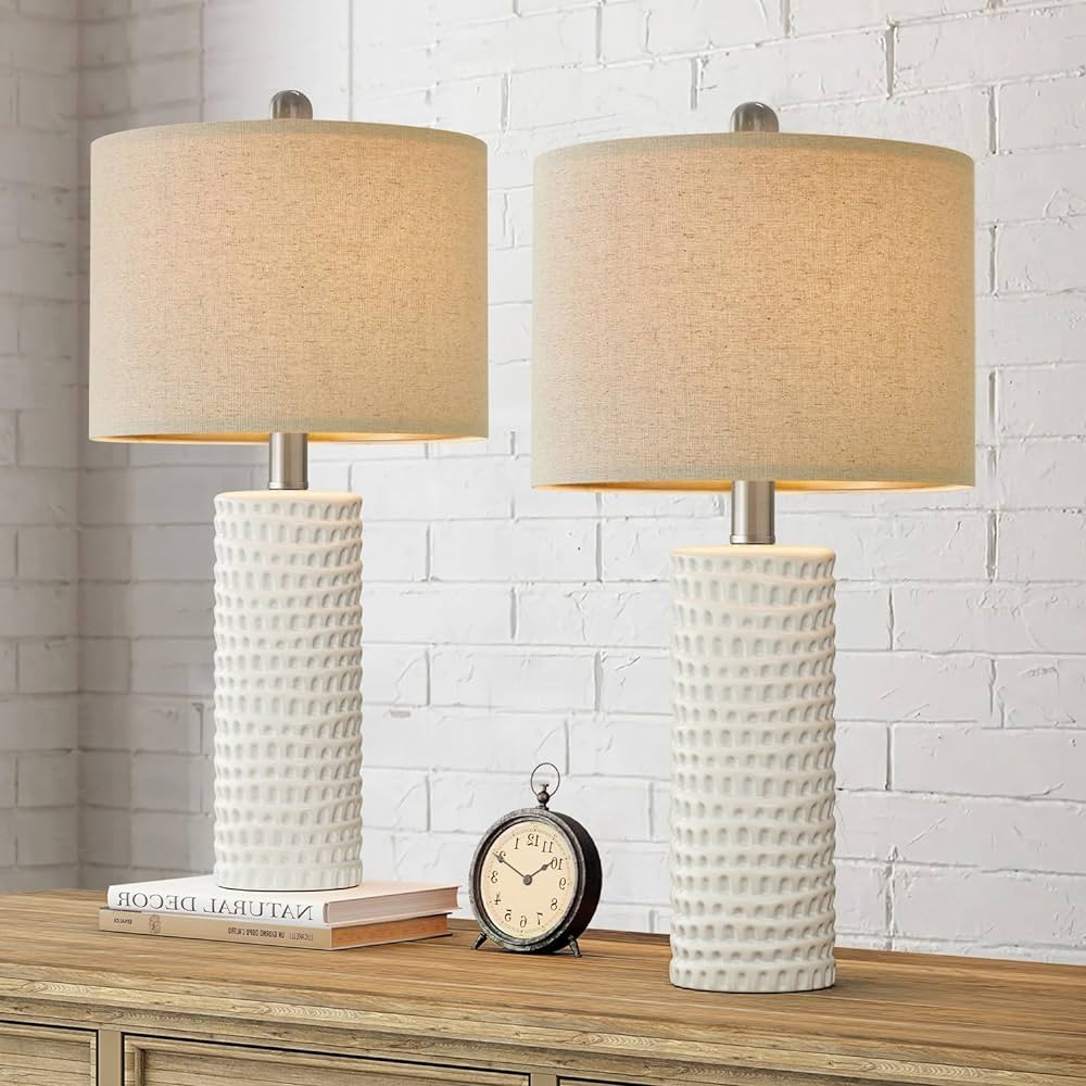 PORTRES 24" Farmhouse Ceramic Table Lamp Set of 2 for Bedroom Living Room White Desk Decor Bedsi... | Amazon (US)
