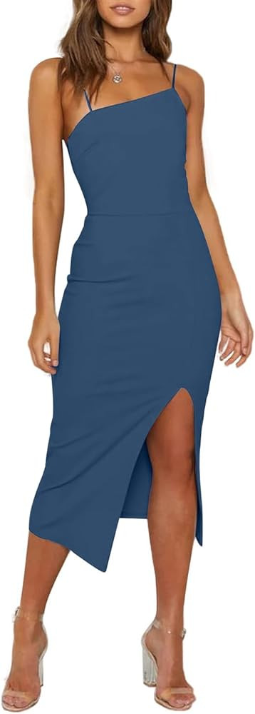 OWIN Women's Adjustable Spaghetti Straps Sleeveless High Waist Split Midi Bodycon Cocktail Party ... | Amazon (US)