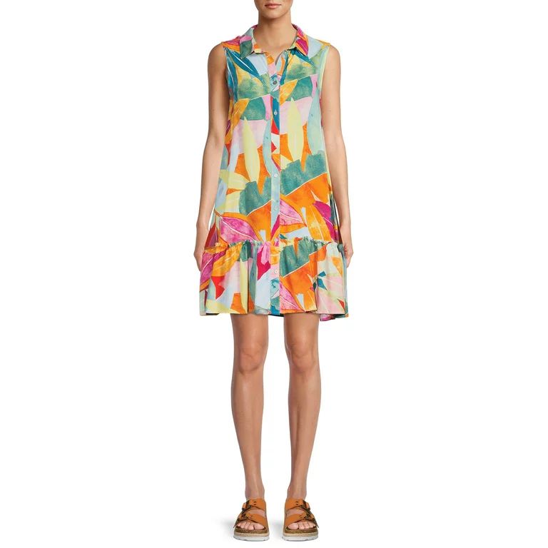 Time and Tru Women's Sleeveless Shirt Dress | Walmart (US)