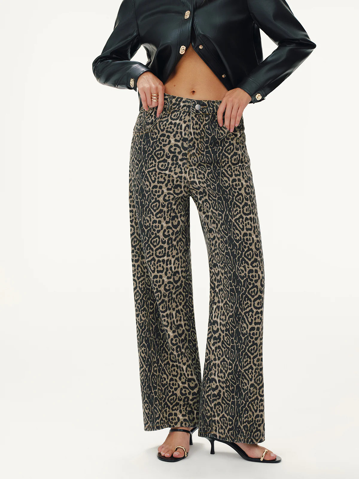 Leopard Print Denim Straight-Leg Jeans | Commense
