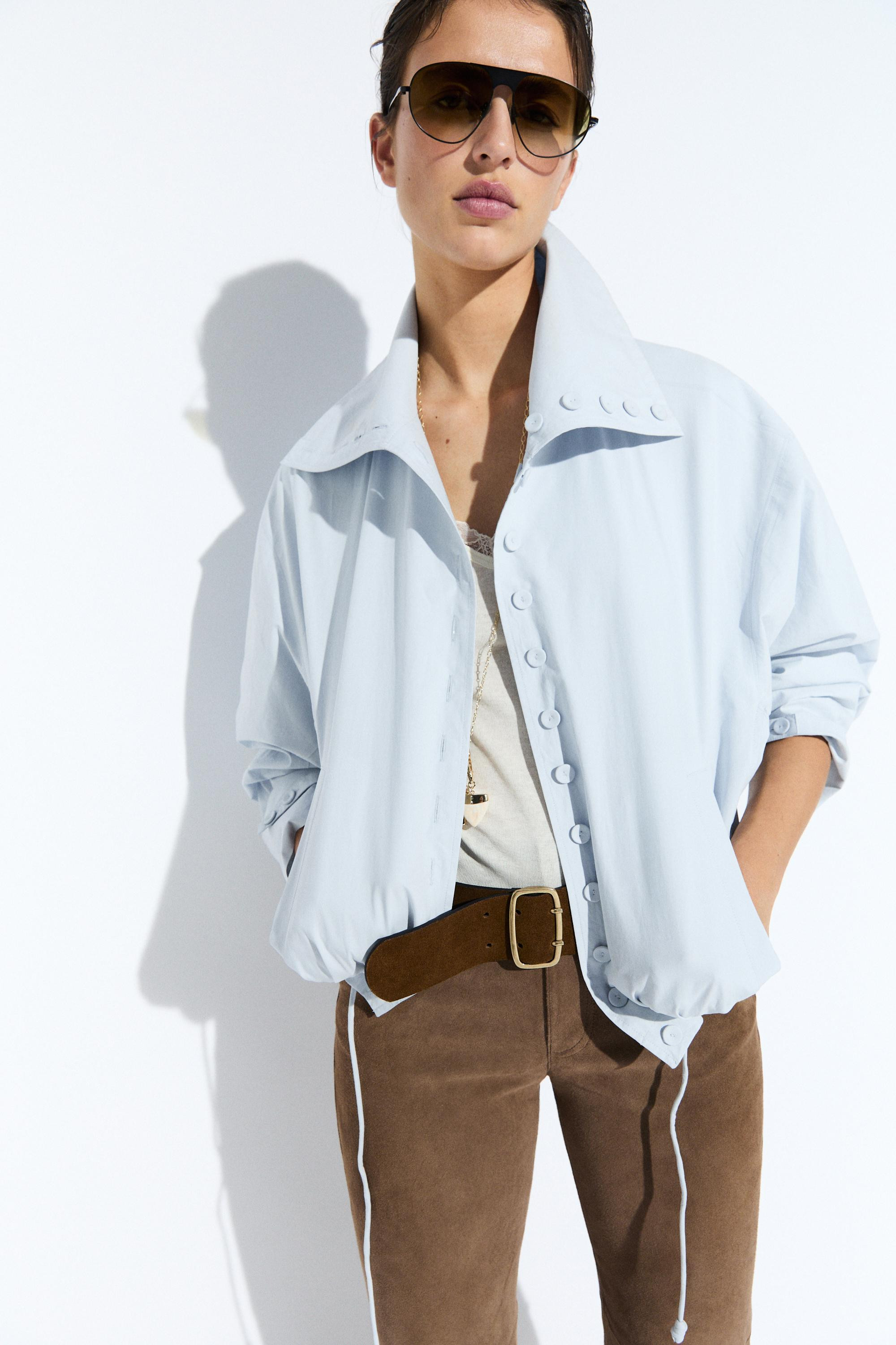 Cropped button-detail bomber jacket | Massimo Dutti UK