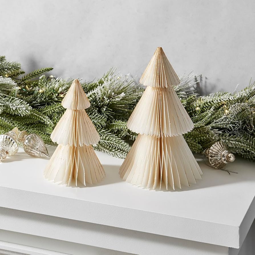 LampLust Paper Christmas Tree Decor, 2 Pack Honeycomb Paper Trees, 6 Inch & 8 Inch, White & Gold ... | Amazon (US)