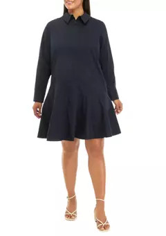 ENGLISH FACTORY Plus Size Collar Flare Skirt Dress | Belk