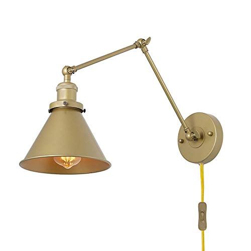 LNC Swing Arm Wall Sconce Lighting Adjustable Gold Plug-in Lamp,1 Pack | Amazon (US)