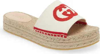 Gucci Pilar Interlocking G Embroidered Canvas Espadrille Slide Sandal | Nordstrom | Nordstrom