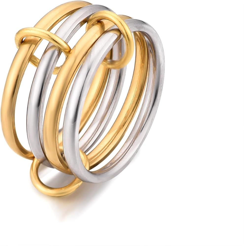 Chunky Gold and Silver Stackable Rings Set for Women Gold Statement Rings Non Tarnish Vintage Gol... | Amazon (US)