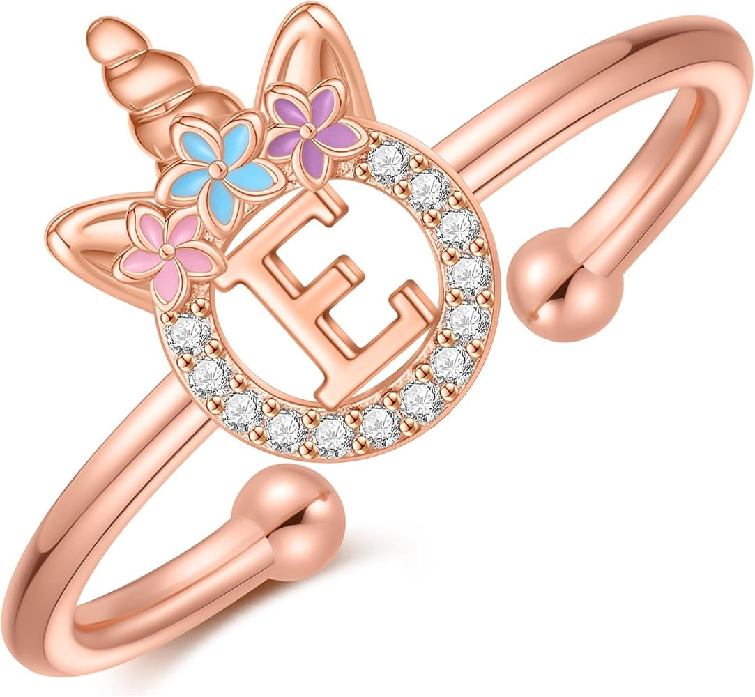 Unicorn Rings Gifts for Girls - Adjustable Initial Ring Dainty Cute Unicorn Rings for Girl Teens ... | Amazon (US)
