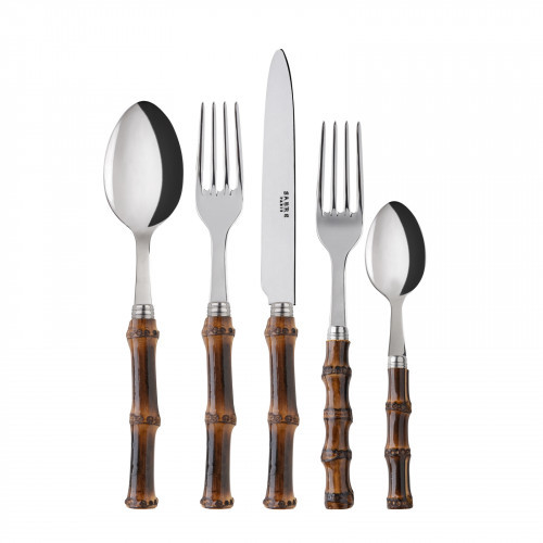 Sabre Panda Dark Bamboo 5-Pc Setting (Dinner Knife, Dinner Fork, Soup Spoon, Salad Fork, Teaspoon) | Gracious Style