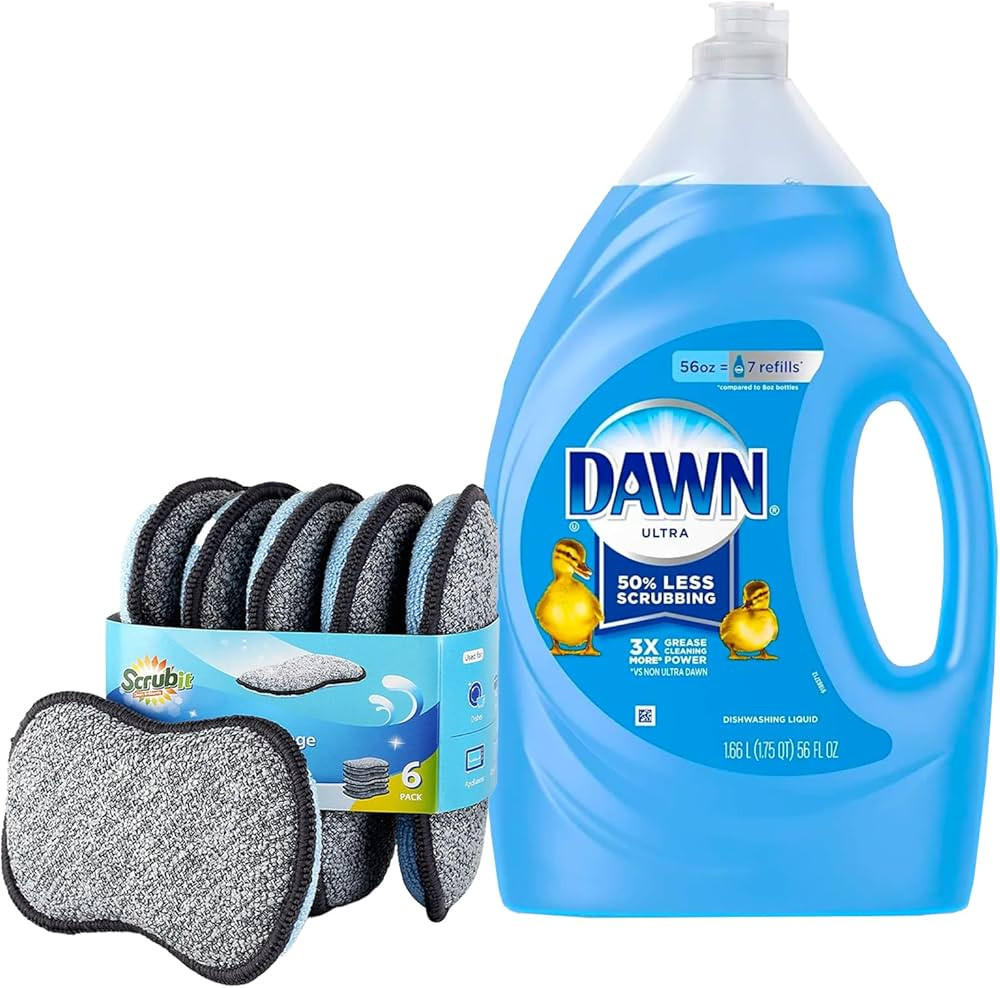 Dawn Dishwashing Liquid Dish Soap - 56 oz.- Dish Detergent Liquid With 6 Multi-Purpose Scrub Spon... | Amazon (US)