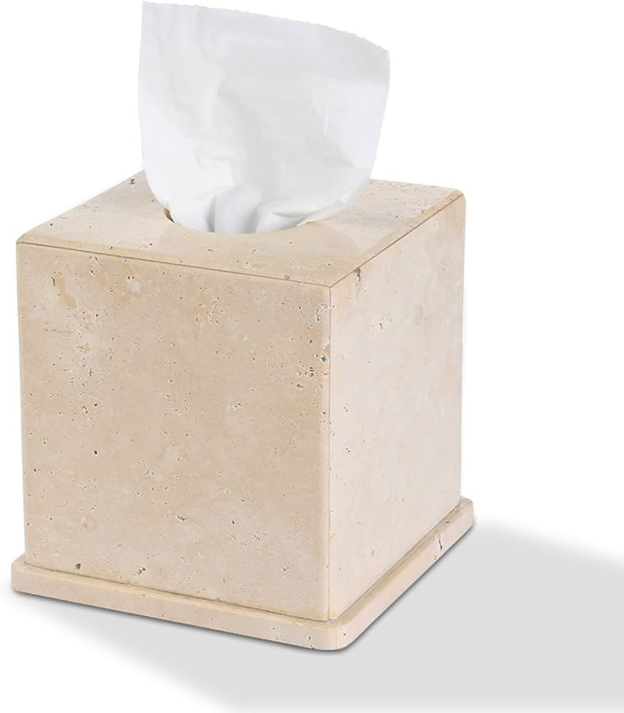 Natural Marble Tissue Box Cover, Beige Tissue Organizer 6 x 6 x 6 Inch, Heavy Stone Decorative Bo... | Amazon (US)