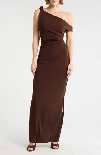 WAYF Ruched Midi Dress in Brown at Nordstrom Rack, Size Small | Nordstrom Rack