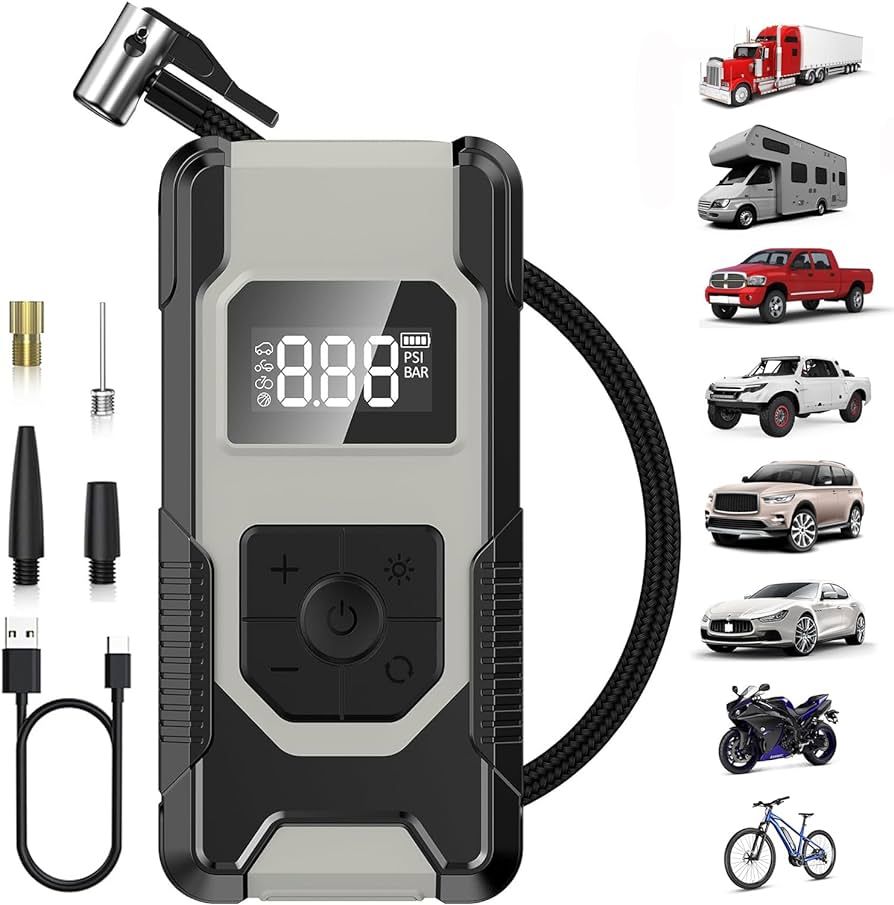 Portable Tire Inflator Air Compressor, 160PSI Rechargeable Cordless Air Pump for Car Tires with A... | Amazon (US)